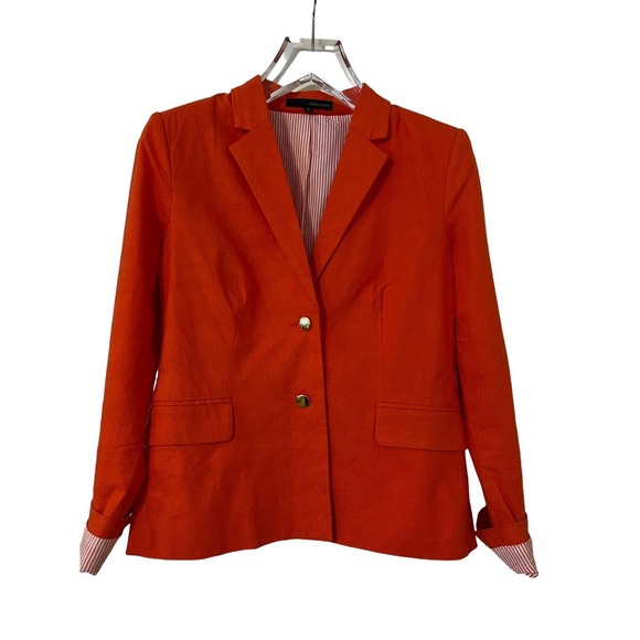 Harve Benard Women's Orange Linen Blend Casual Workwear Blazer Gold Buttons - 8 - Picture 1 of 6